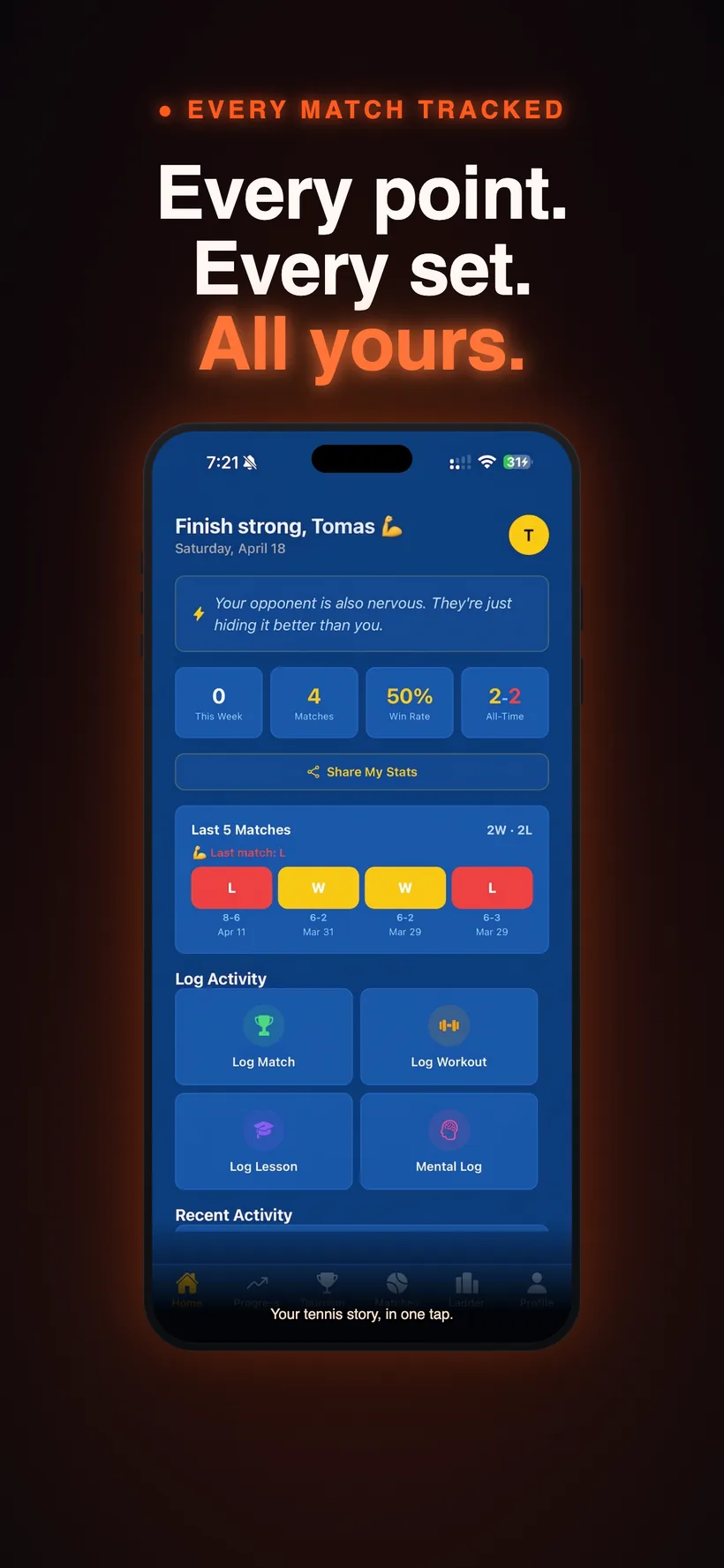 ShankTracker home dashboard — match stats and win rate