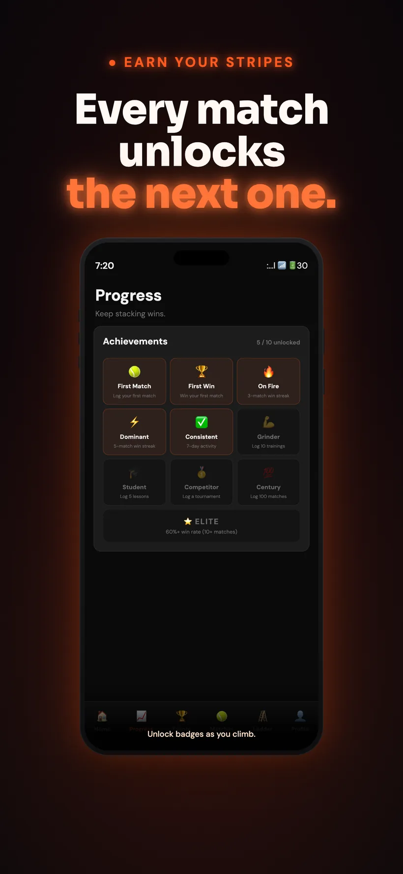 Achievements — badges and unlock progress